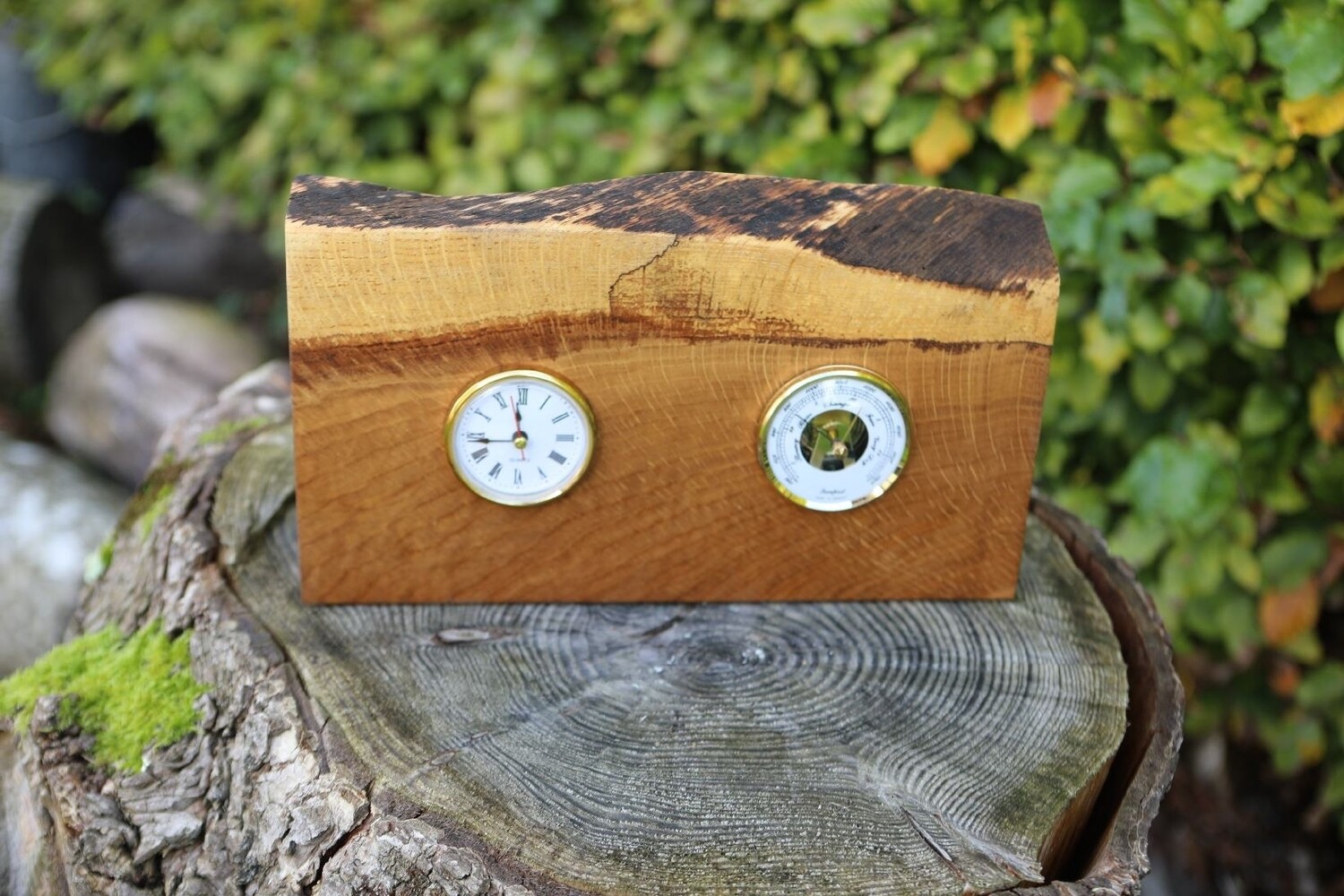 Live Edge Irish Oak Clock and Barometer