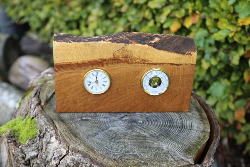 Nature's Timeless Beauty: Live Edge Irish Oak Clock and Barometer Set