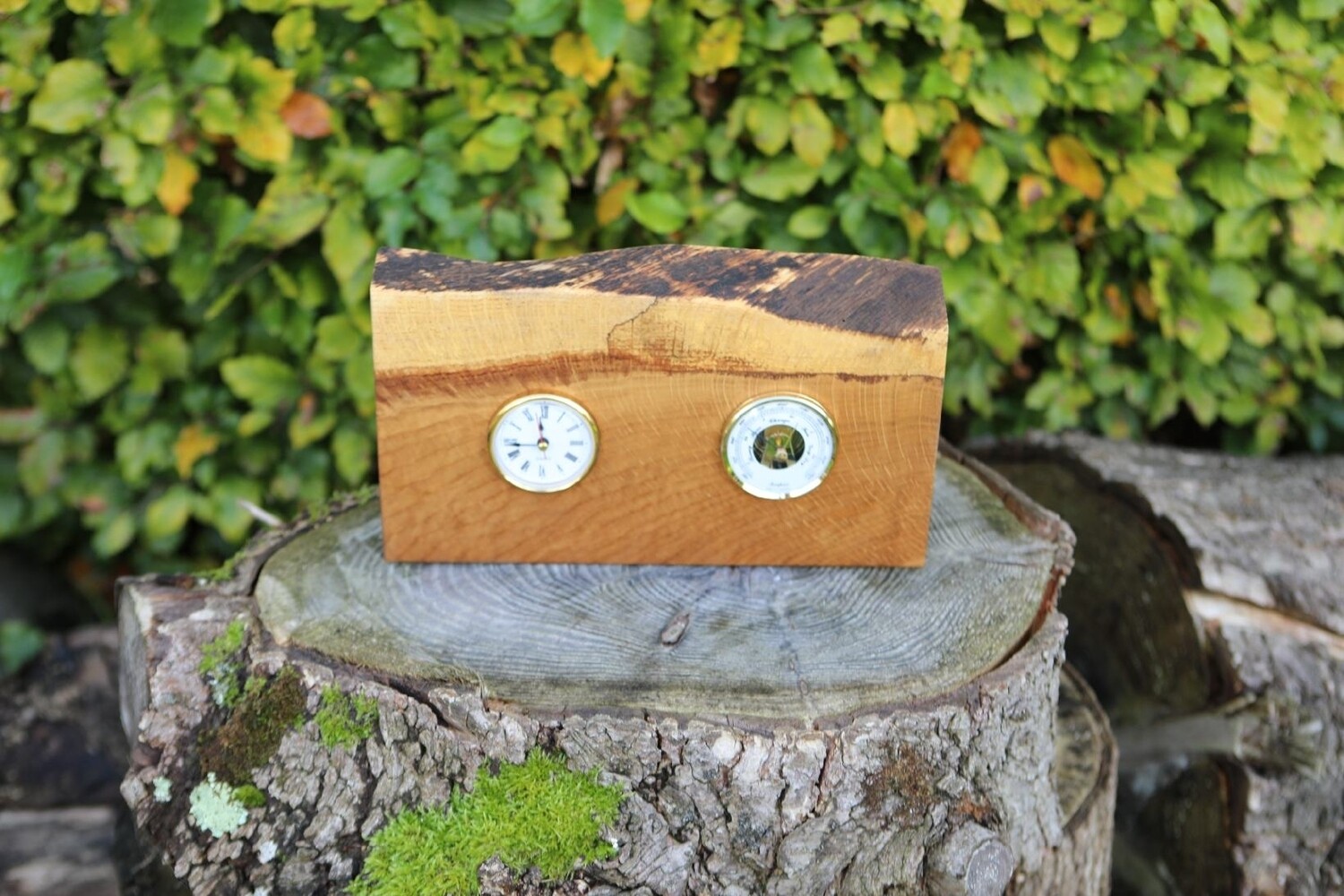 Nature's Timeless Beauty: Live Edge Irish Oak Clock and Barometer Set