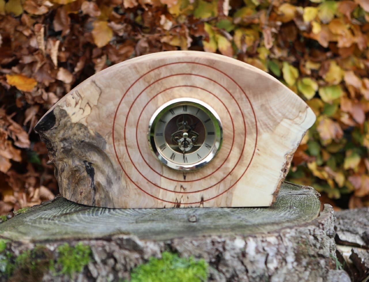 Live Edge Spalted Burl Sycamore Mantel Clock