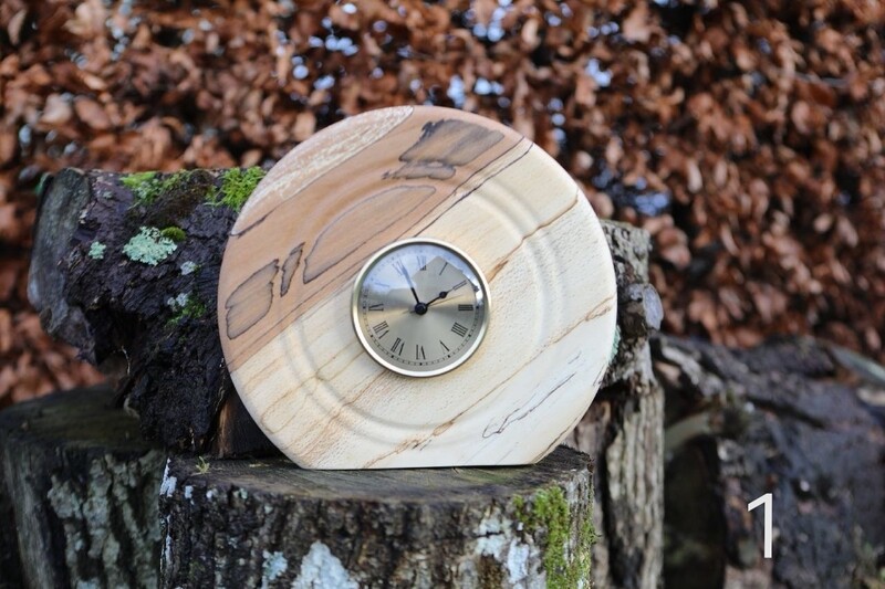 Wood Turned Round Spalted Beech Clock
