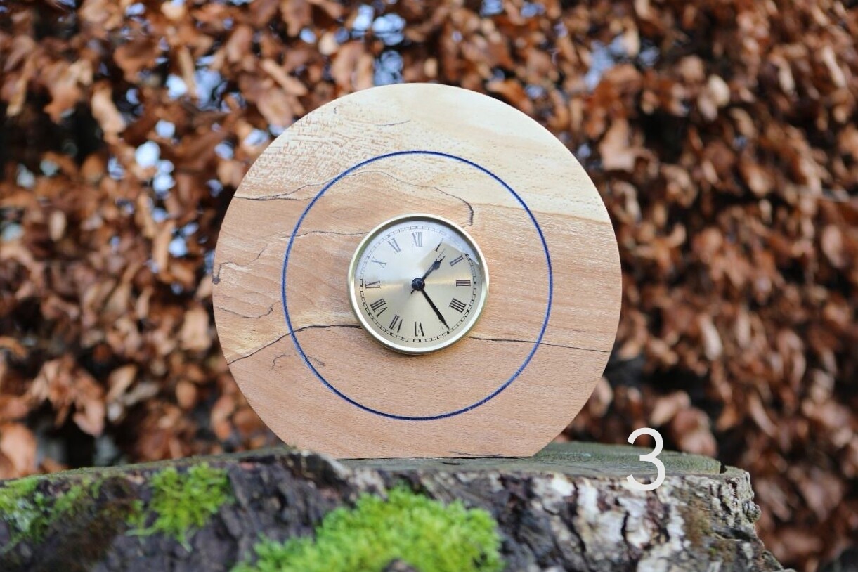 Wood Turned Round Spalted Beech Clock