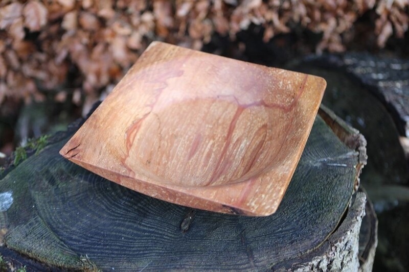 Flamed Beech Square  Wood Turned Bowl
