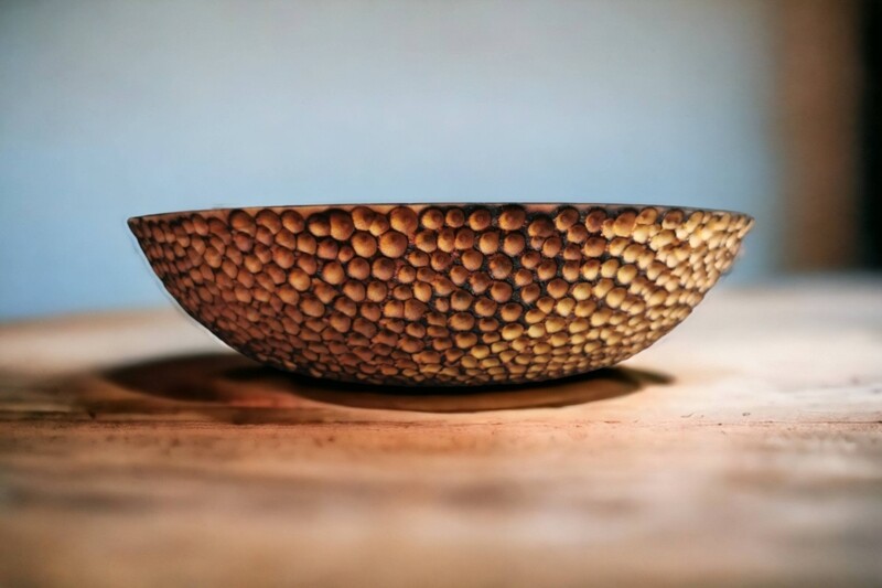Honeycomb Textured Wood Turned Bowl