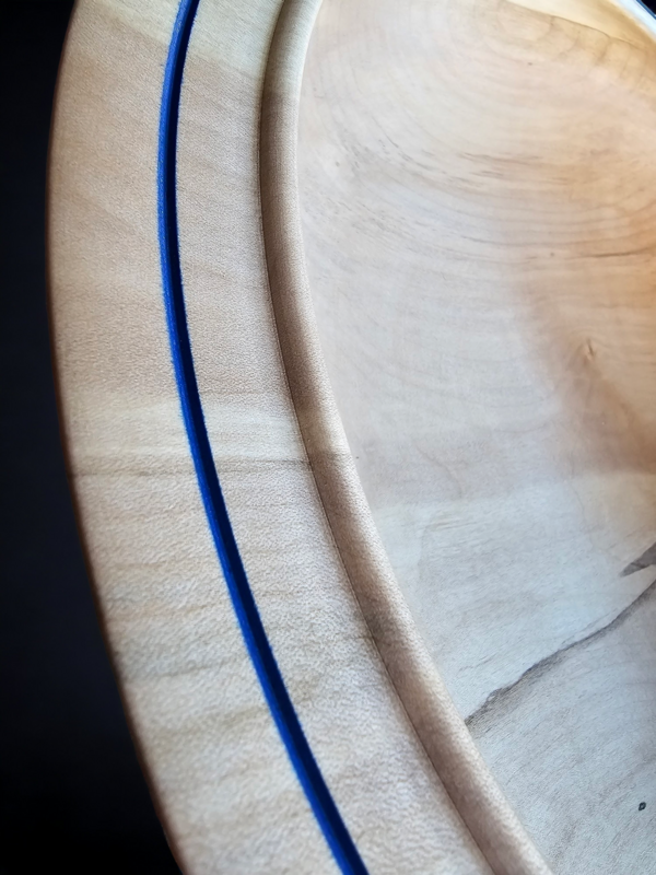 Wooden Sycamore Bowl with Blue Rim Design