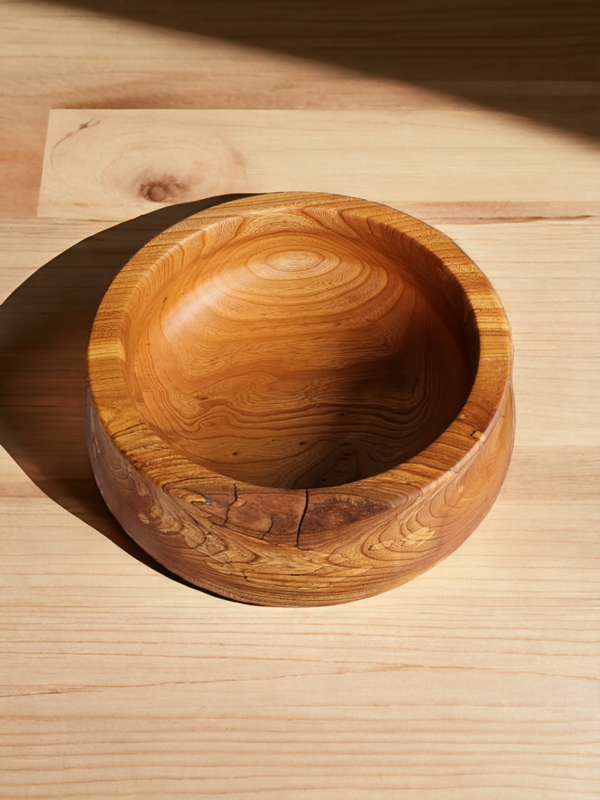 Extra Large Elm Wood Turned Cauldron-Shaped Bowl