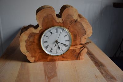 Yew Burl Clock with Gold Skeleton Clock