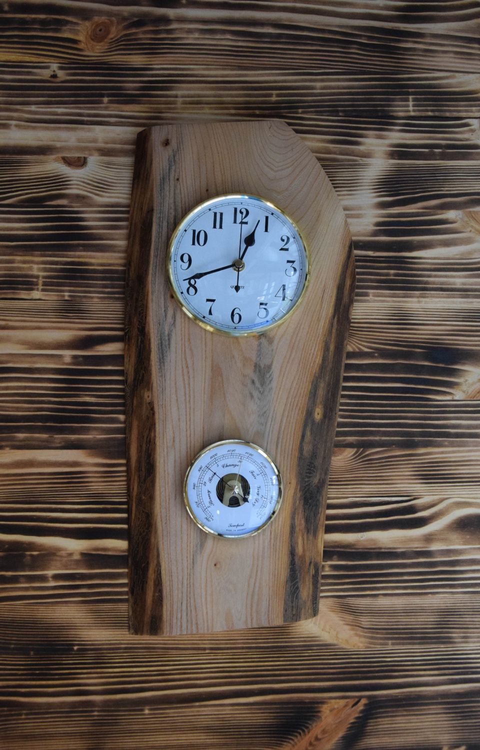 Irish Elm Hanging Wall Clock and Weather Barometer
