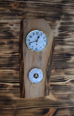 Irish Elm Hanging Wall Clock and Weather Barometer