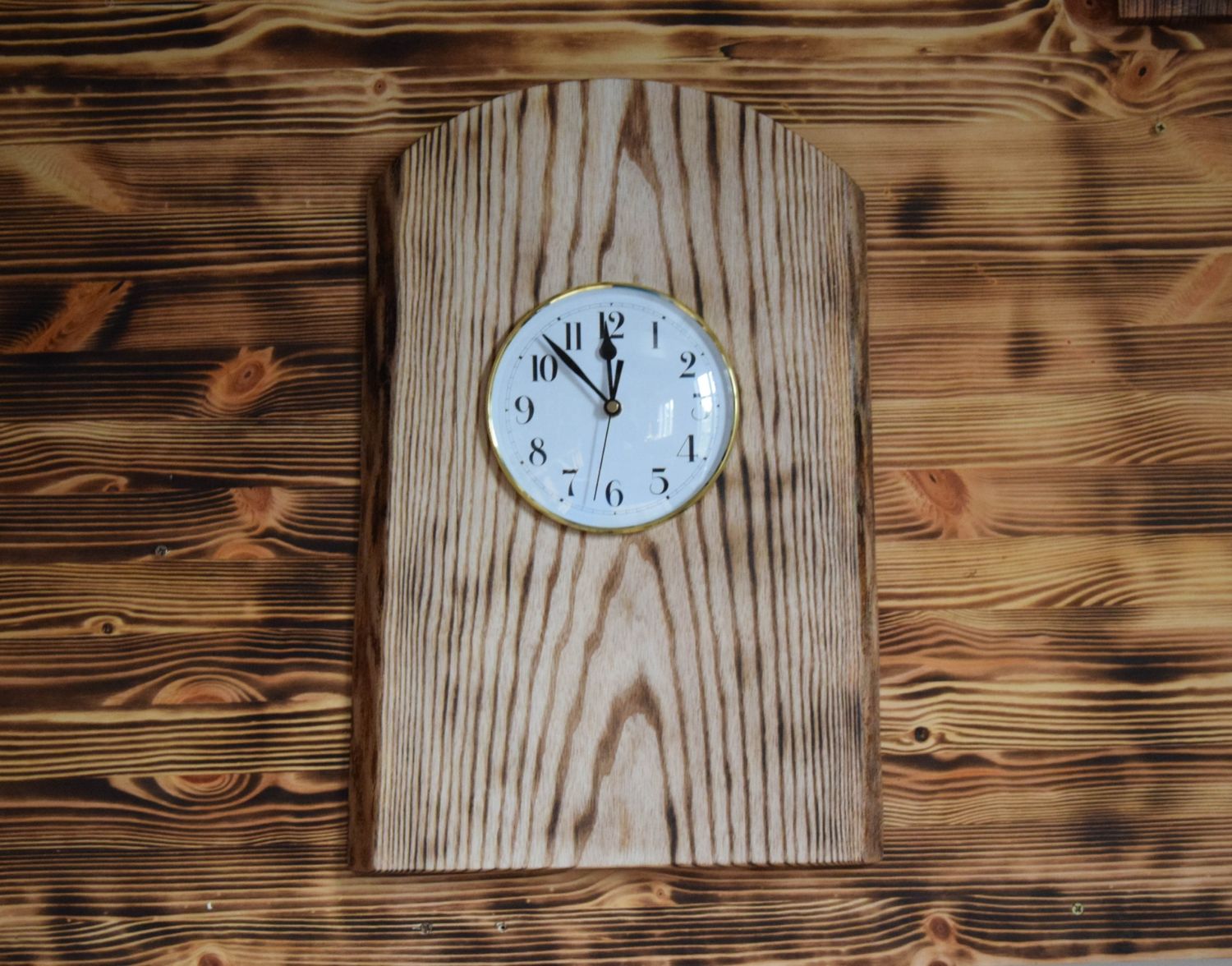Large Ash Wall Clock, Burnt Grain Design.