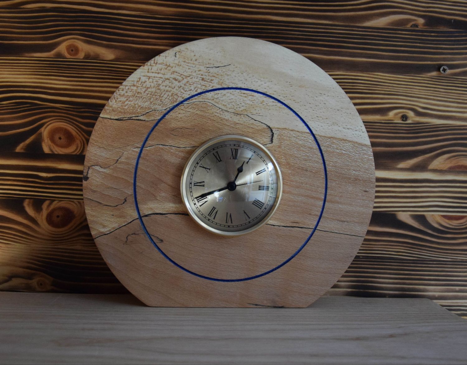 Wood Turned Round Spalted Beech Clock