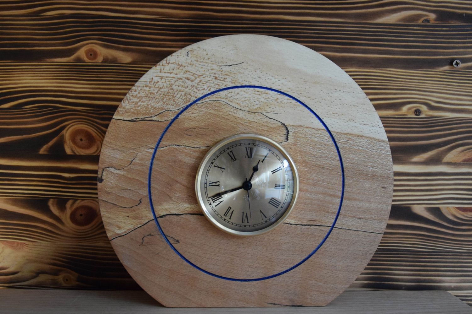 Wood Turned Round Spalted Beech Clock
