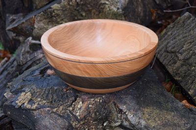 Large Elm Wood Turned Charcoal Accent Bowl