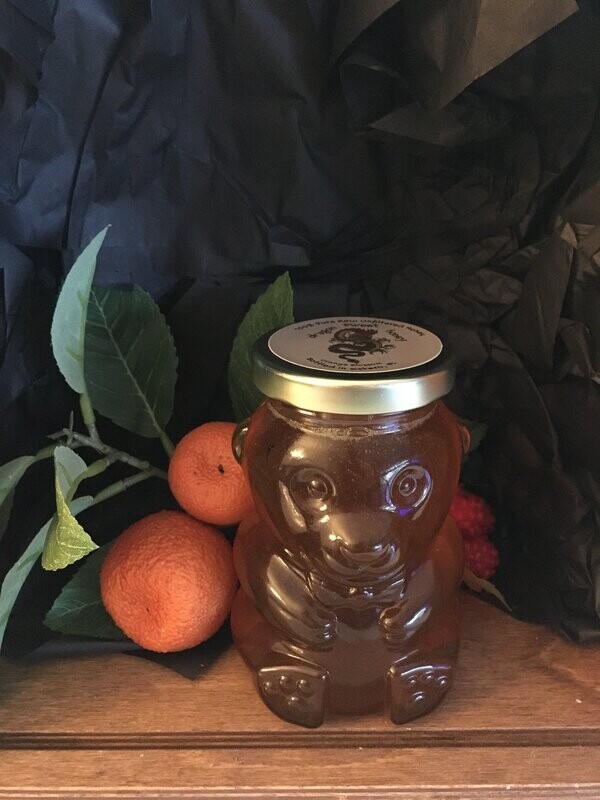 100% Pure, Raw Unfiltered Orange Blossom Honey; 12 Oz Glass Bear Jar