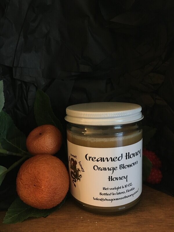 100% Pure, Raw Unfiltered Orange Blossom Creamed Honey; 10 Oz Wide Mouth Glass Jar