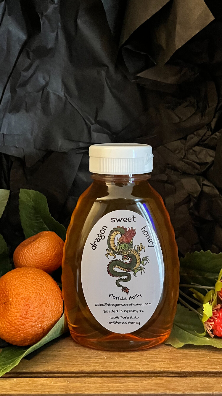100% Pure, Raw Unfiltered Florida Holly Honey; 8oz Squeezable Jar