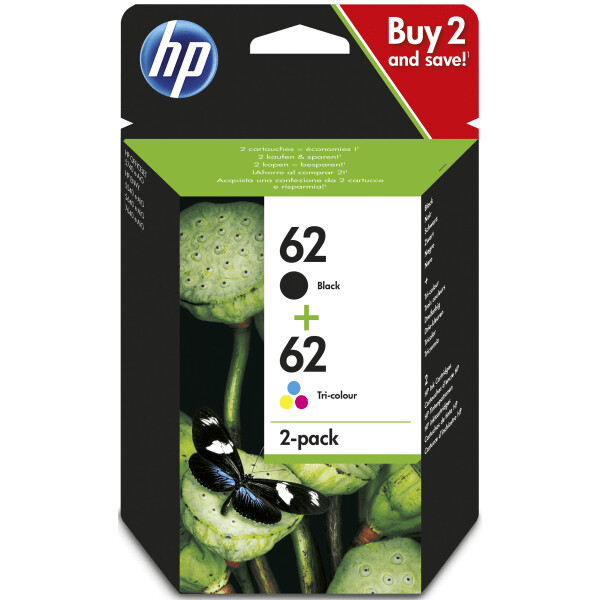 HP 62 Ink Cartridge Black & Tri-Colour Multipack, Pack Of 2