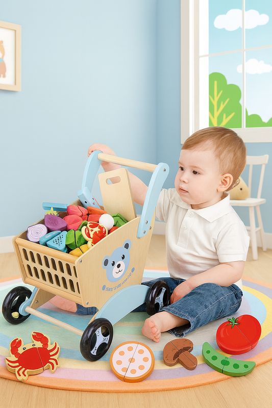عربة تسوق خشبية تعليمية للأطفال 44*31*41سم ✓