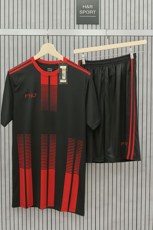 طقم F50 اسود مخطط احمر رجالي #
