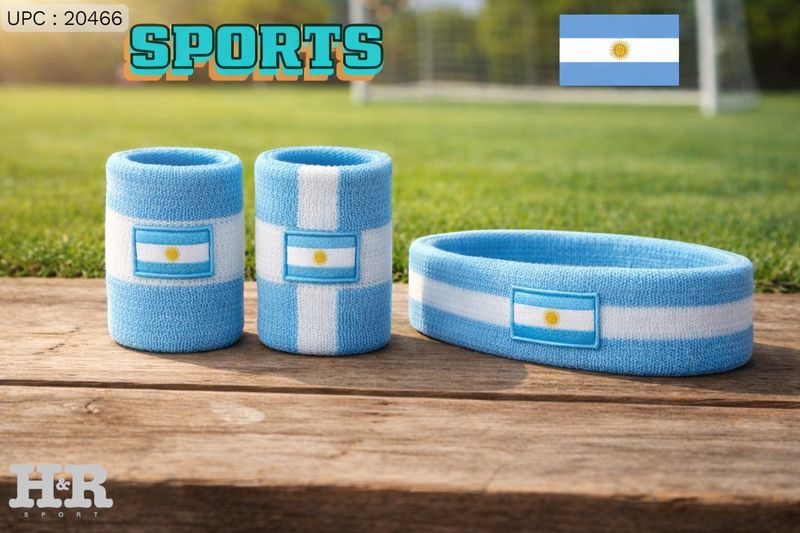 طقم اكسسوارات رياضية (عصبة رأس + معصم) بتصميم علم الارجنتين#