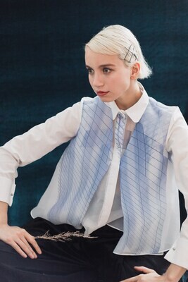 Origami Cotton and Organza Waistcoat Shirt with Print