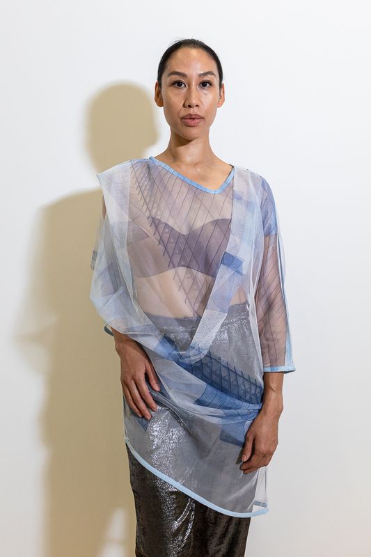 Origami 3/4 Sleeves Tulle Dress