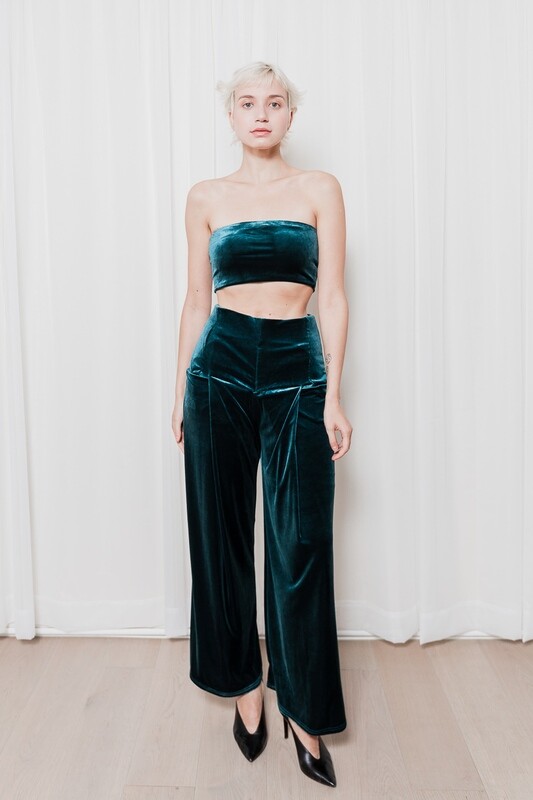 Tube Top With Origami Soft Velvet Trousers
