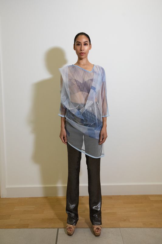 Origami 3/4 Sleeves Tulle Dress