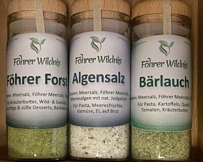 Salze als Geschenk 3er Set Kleine Gläser (insgesamt 60 - 90 g) aus verfügbarem Sortiment frei wählbar. Incl. Geschenkverpackung und -Anhänger