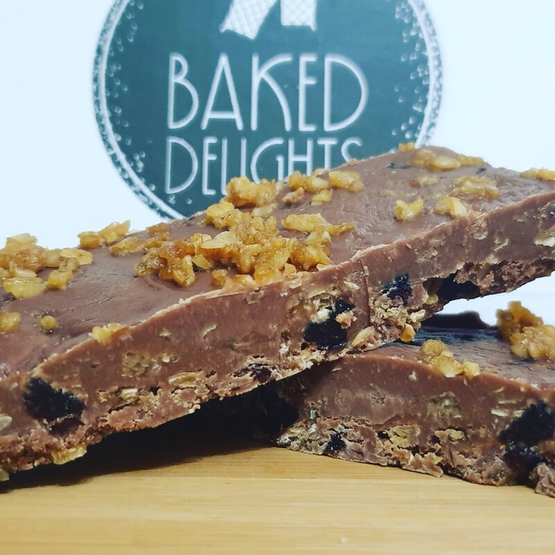 Chocolate,flapjack and rasin fudge slices