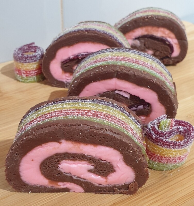 Chocolate amd Raspberry fondant rolled fudge