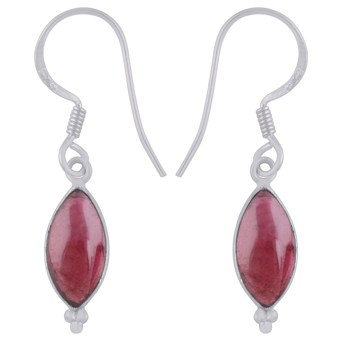 5. Classic Bezel Frame Rawa Work Around Garnet Marquise Shape 925 Sterling Solid Silver Earrings