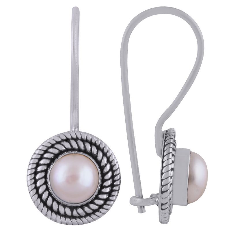 7.PEARL NATURAL GEMSTONE 925 STERLING SOLID SILVER ROUND CABOCHON STONE HANDMADE EARRINGS