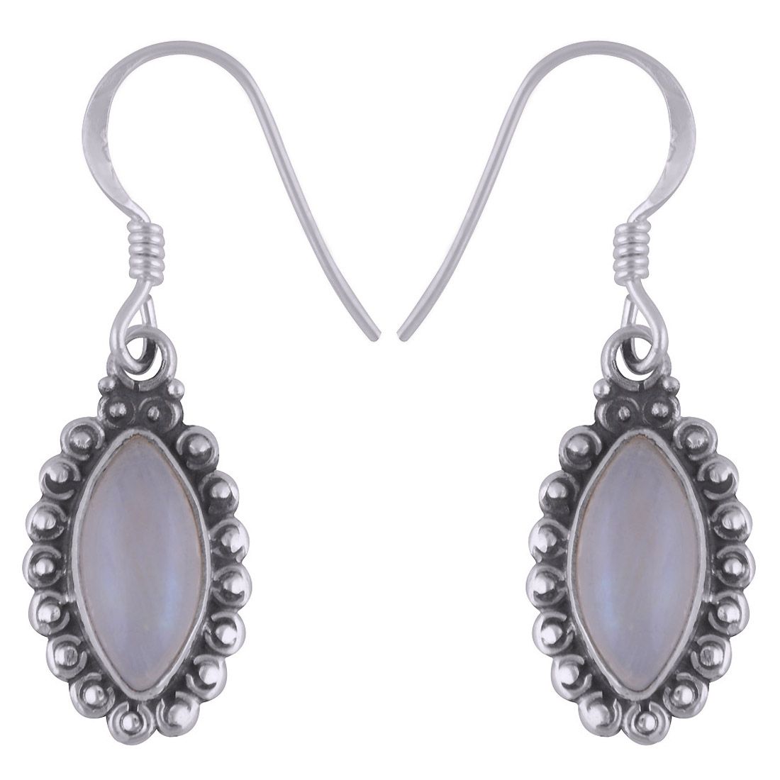 8.RAINBOW NATURAL GEMSTONE 925 STERLING SOLID SILVER MARQUISE CABOCHON STONE HANDMADE EARRINGS