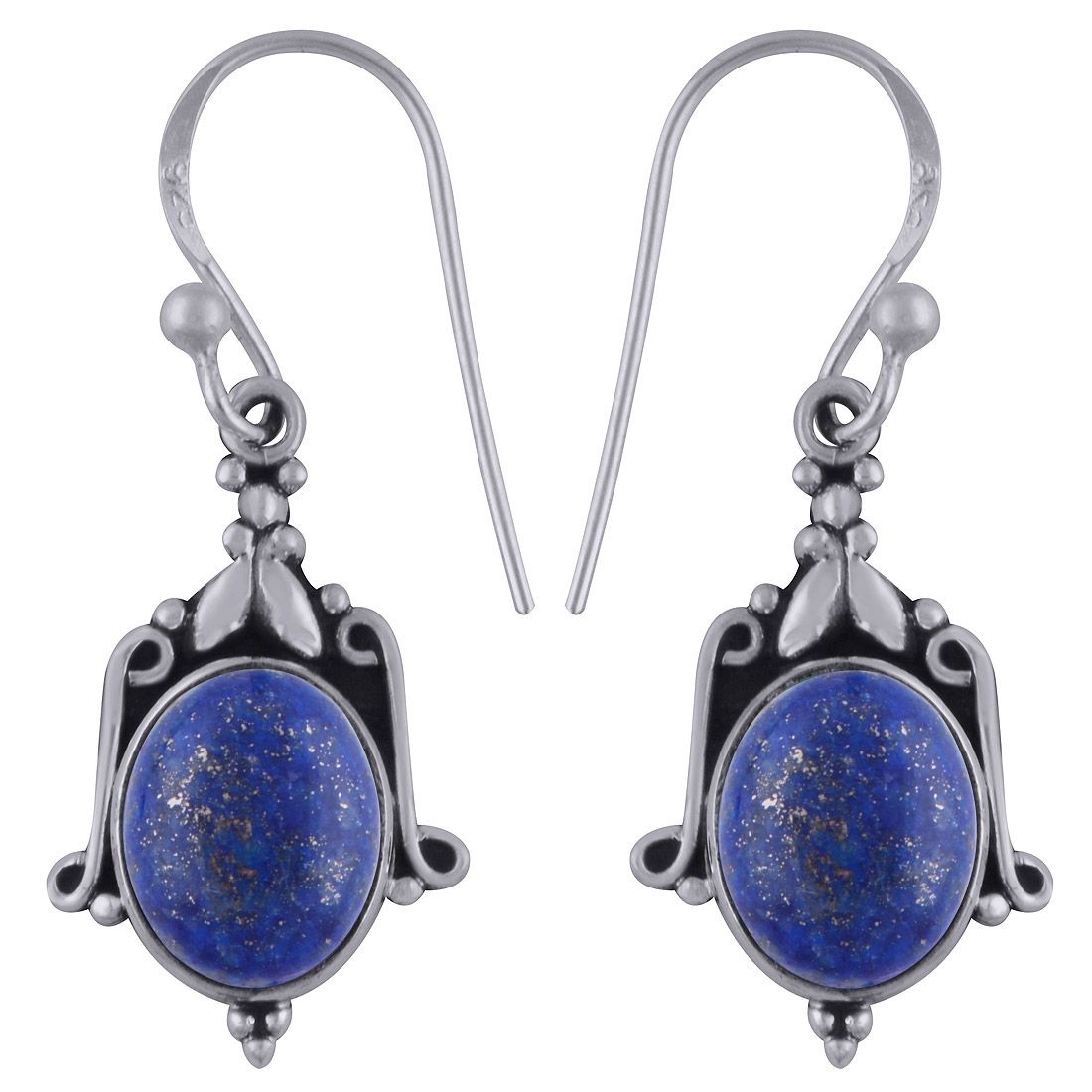 11. Lapis Natural Gemstone 925 Sterling Solid Silver Oval Cabochon Handmade Earrings  Avai