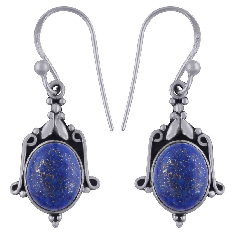11. Lapis Natural Gemstone 925 Sterling Solid Silver Oval Cabochon Handmade Earrings  Avai