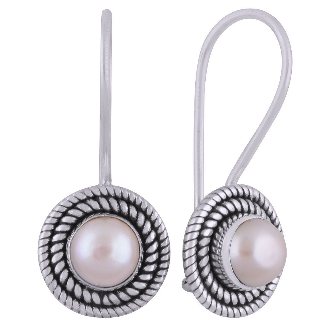 7.PEARL NATURAL GEMSTONE 925 STERLING SOLID SILVER ROUND CABOCHON STONE HANDMADE EARRINGS