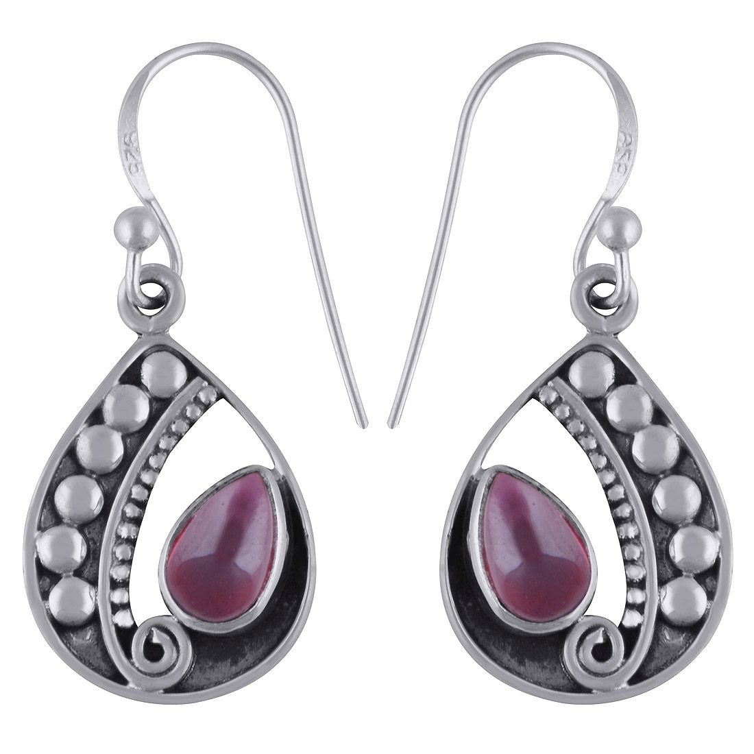 10. Garnet Natural Gemstone 925 Sterling Solid Silver Pear Cabochon Handmade Earrings