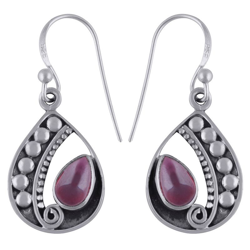 10. Garnet Natural Gemstone 925 Sterling Solid Silver Pear Cabochon Handmade Earrings