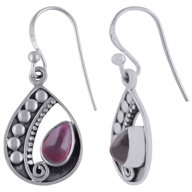 10. Garnet Natural Gemstone 925 Sterling Solid Silver Pear Cabochon Handmade Earrings