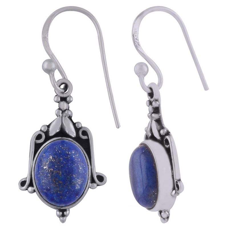 11. Lapis Natural Gemstone 925 Sterling Solid Silver Oval Cabochon Handmade Earrings  Avai