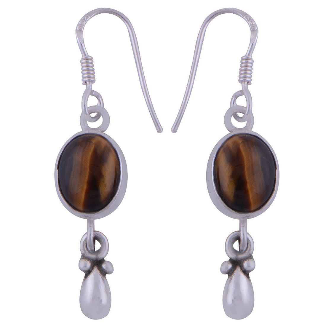 13. TIGER EYE NATURAL GEMSTONE 925 STERLING SOLID SILVER OVAL CABOCHON STONE HANDMADE EARRINGS
