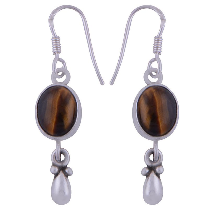 13. TIGER EYE NATURAL GEMSTONE 925 STERLING SOLID SILVER OVAL CABOCHON STONE HANDMADE EARRINGS