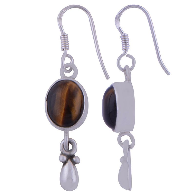 13. TIGER EYE NATURAL GEMSTONE 925 STERLING SOLID SILVER OVAL CABOCHON STONE HANDMADE EARRINGS