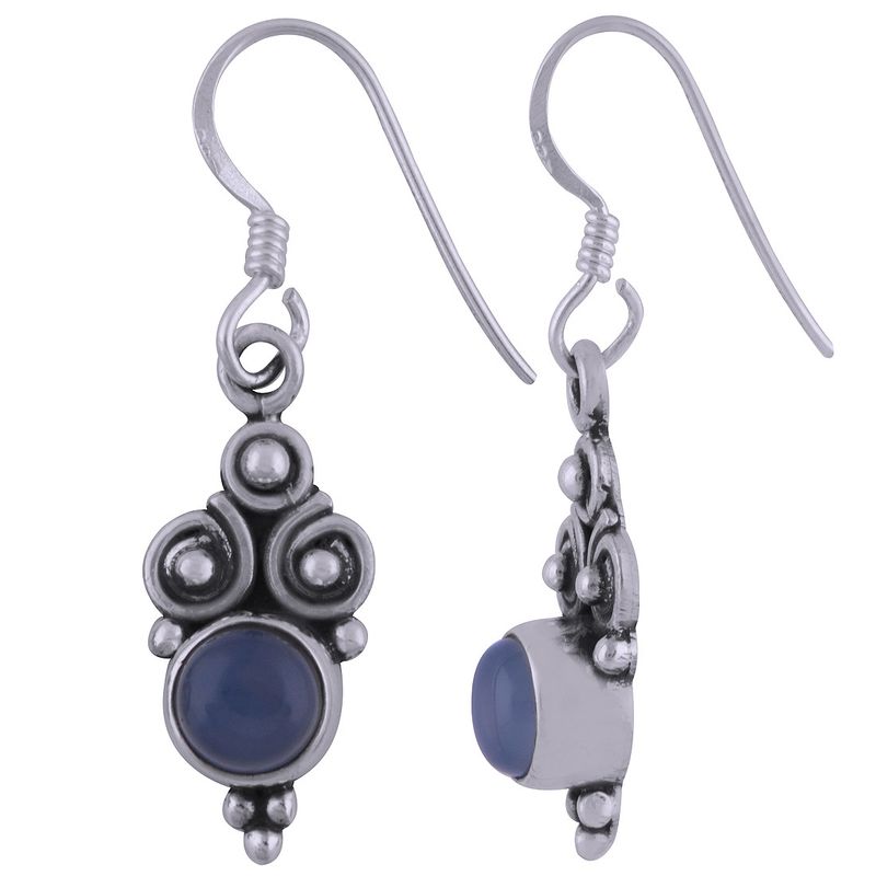 14. CHALCEDONY BLUE NATURAL GEMSTONE 925 STERLING SOLID SILVER ROUND CABOCHON STONE HANDMADE EARRINGS