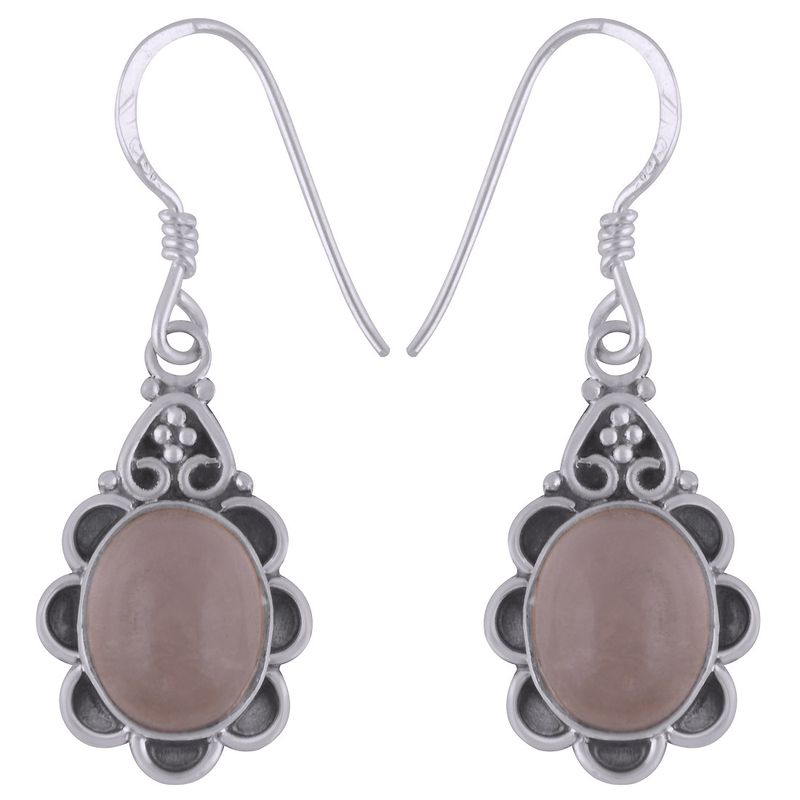 9.ROSE QUARTZ NATURAL GEMSTONE 925 STERLING SOLID SILVER ROUND CABOCHON STONE HANDMADE EARRINGS