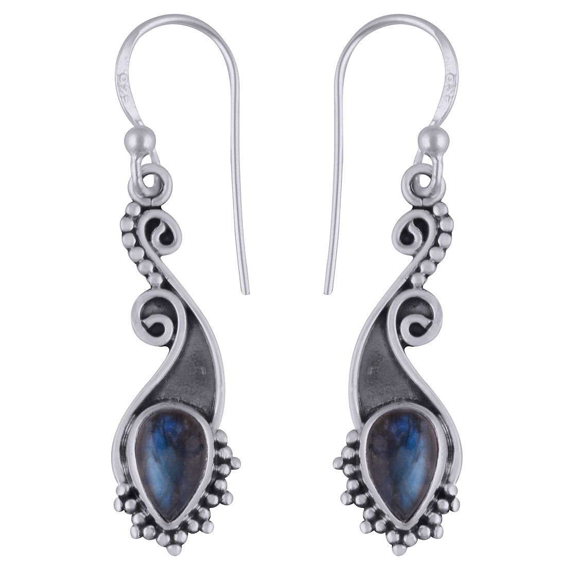 12. Labradorite Natural Gemstone 925 Sterling Solid Silver Pear Cabochon Handmade Earrings