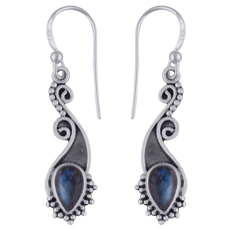 12. Labradorite Natural Gemstone 925 Sterling Solid Silver Pear Cabochon Handmade Earrings