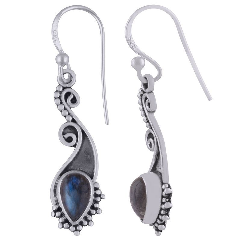 12. Labradorite Natural Gemstone 925 Sterling Solid Silver Pear Cabochon Handmade Earrings