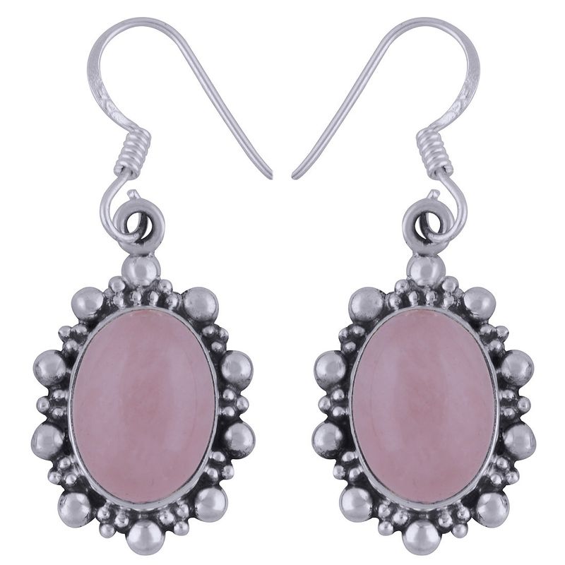 15. ROSE QUARTZ NATURAL GEMSTONE 925 STERLING SOLID SILVER OVAL CABOCHON STONE HANDMADE EARRINGS
